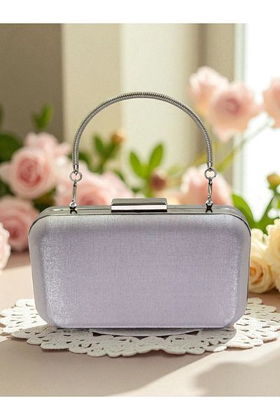 Biçanta Silver Gray Lame Color Silvery Satin Women's Evening Dress Bag Wedding Engagement Graduation
