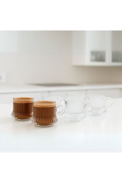 FAIR HOME Origami Line Line Pattern Glass Turkish Coffee-Espresso Cup Set - 6 Pieces