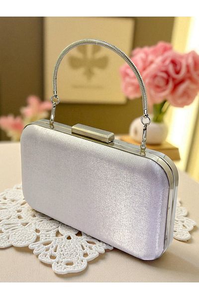 Biçanta Silver Gray Lame Color Silvery Satin Women's Evening Dress Bag Wedding Engagement Graduation