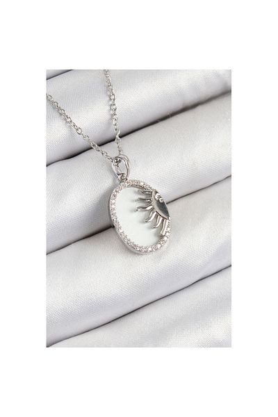 Skygo 316L Steel Zircon Stone Half Sun Model Silver Color Women's Necklace - Tj-Bko10344