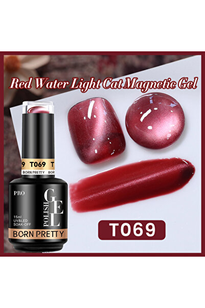 Born Pretty Red Water Light Cat Eye/Kırmızı Su Işıltılı Kedi Gözü Kalıcı Oje(...