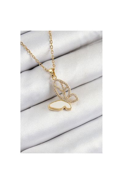 Skygo 316L Steel Zircon Stone Butterfly Model Gold Color Women's Necklace - Tj-Bko10359