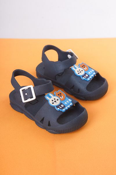 Craftique Navy Blue Boy's Slippers Sandals Non-Slip Soled Animal Picture Nursery Pool Daily Shoes