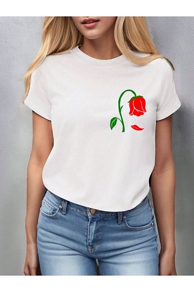 Teknik Red Rose Design T-Shirt