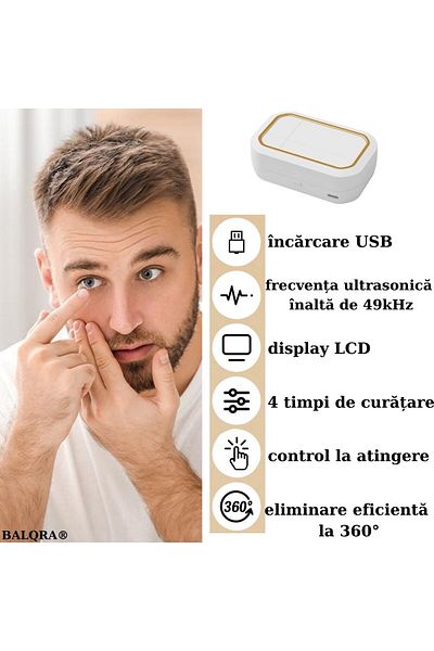 BALQRA Professional contact lens cleaning device, With ultrasonic, Sterilization and disinfection, Recharge