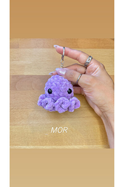 vikivin bebe سلسلة مفاتيح/إكسسوار حقيبة على شكل أخطبوط ملون مصنوع يدويًا - أميجورومي مخملي لطيف