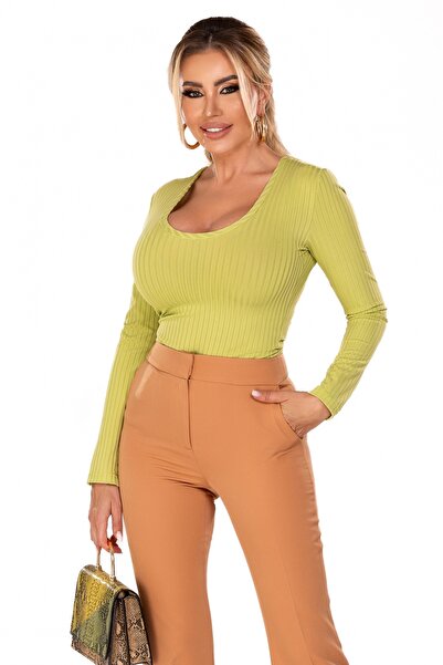 Atmosphere Fashion Bluză casual cu mânecă lungă, culoarea fisticului