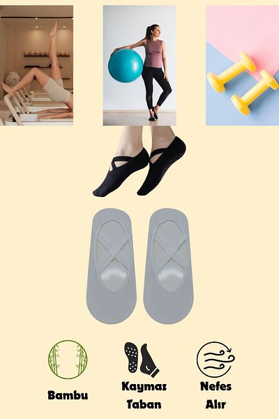 stellare Bamboo Women's Anti-Slip Sole Silicone Print Pilates Yoga Fitness Ballet Dance Activity Ballerina Socks 2-Piece