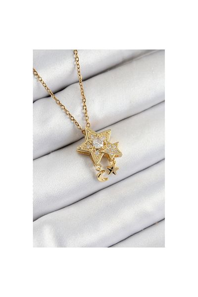 Skygo 316L Steel Zircon Stone Dangle Star Model Gold Color Women's Necklace - Tj-Bko10361