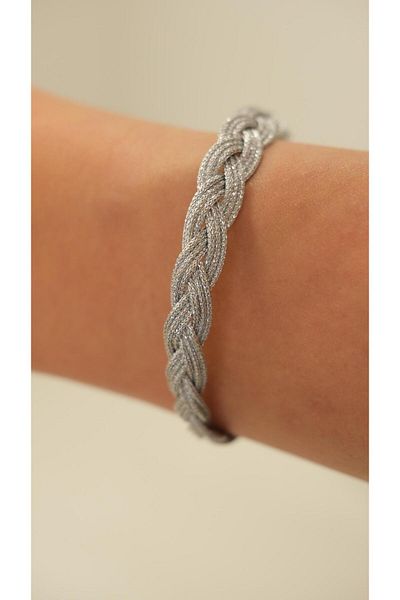 Jerie Silvery Knitted Detail Steel Magnet Rope Bracelet