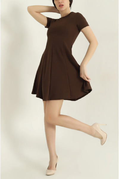 MODA Likralı Jakarlı Kısa Kollu Elbise - Kadın Günlük & Esnek Rahat Kalıp