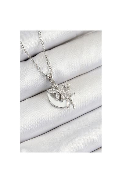 Skygo 316L Steel Zircon Stone Crescent Angel Model Silver Color Women's Necklace - Tj-Bko10366