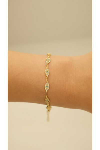 Jerie Gold Zircon Stone Eye Detailed Crispy Bracelet