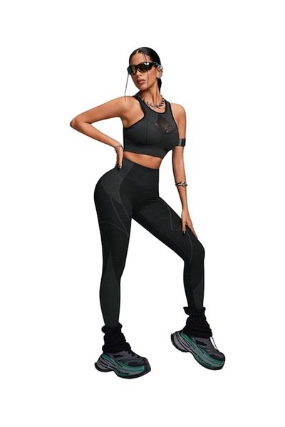 The Casius. Colanti Sportivi Fara Cusaturi, Tummy Control, Efect Lifting, Negru, Marimea S