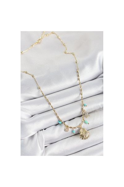 Skygo Brass Zircon Stone Seashell Model Gold Color Women's Necklace - Tj-Bko10368