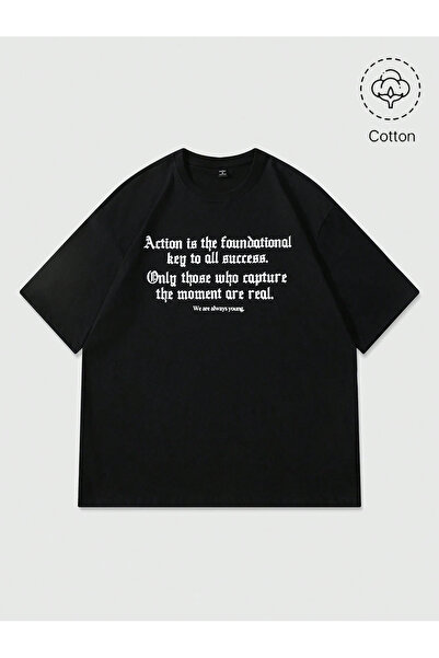 SVART WEAR العمل هو مفتاح النجاح تي شيرت كاجوال كبير الحجم مطبوع