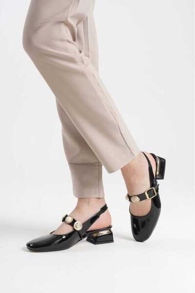 FEYZ BUTİK 4 cm Heel Ballerina Shoes with Stylish Pearl Coin Buckle