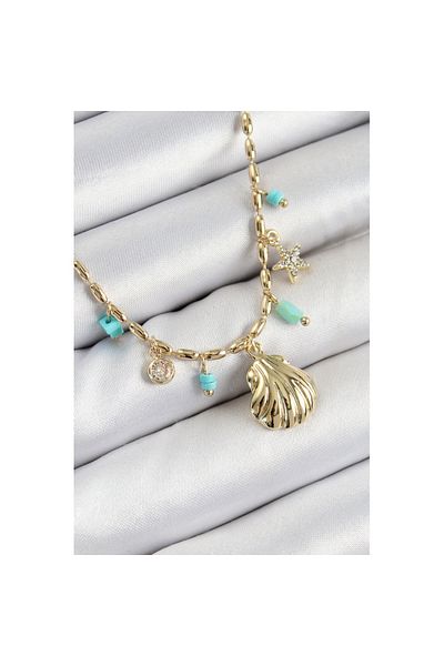 Skygo Brass Zircon Stone Seashell Model Gold Color Women's Necklace - Tj-Bko10368