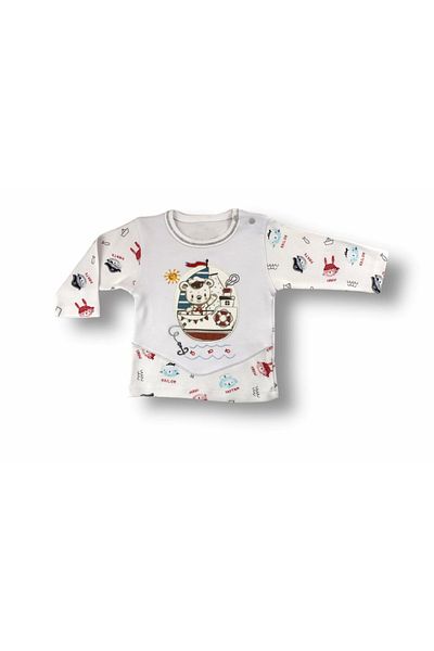 little stars 3-6 6-9 9-12 Months Little Pirate Embroidered Hat Long Sleeve Sweatshirt 3-Piece Girl-Boy Baby Set Ecru