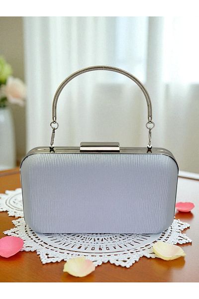 Biçanta Silver Gray Lame Color Waterway Pattern Satin Women's Evening Dress Bag Wedding Engagement Graduation