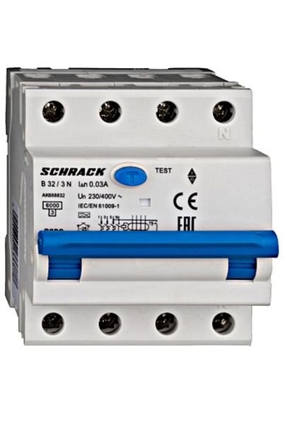 Eti RCBO residual current circuit breaker, 3P+N, 32A, 30mA, 6kA, curve B, type A, AMPARO, AK668832--, Schrack