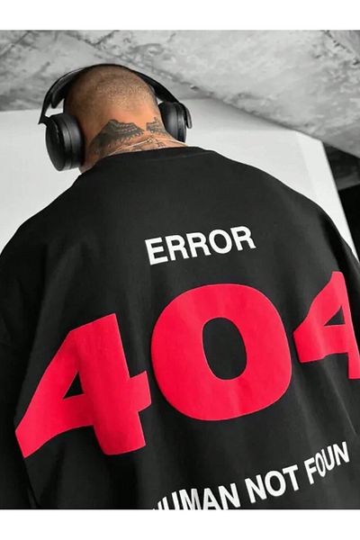 SVART WEAR Error 404 Human Not Found Printed Oversize Casual Tshirt T-Shirt