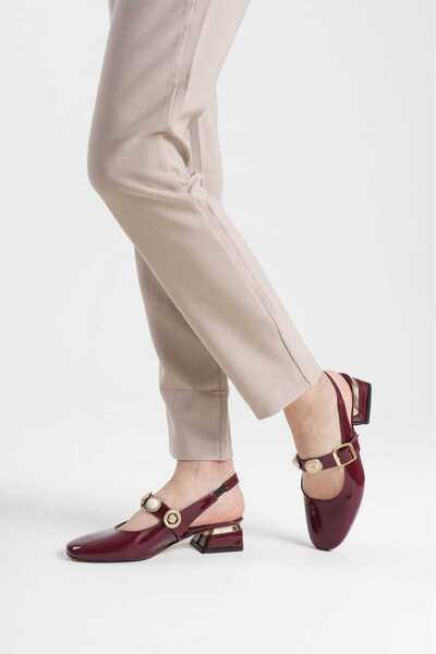 FEYZ BUTİK 4 cm Heel Ballerina Shoes with Stylish Pearl Coin Buckle