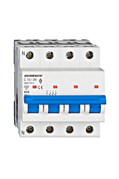 Eti Circuit breaker MCB, 3P+N, 10A, 6kA, curve C, AMPARO, AM617810--, Schrack