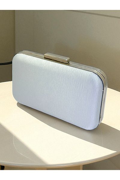 Biçanta Silver Gray Lame Color Waterway Pattern Satin Women's Evening Dress Bag Wedding Engagement Graduation