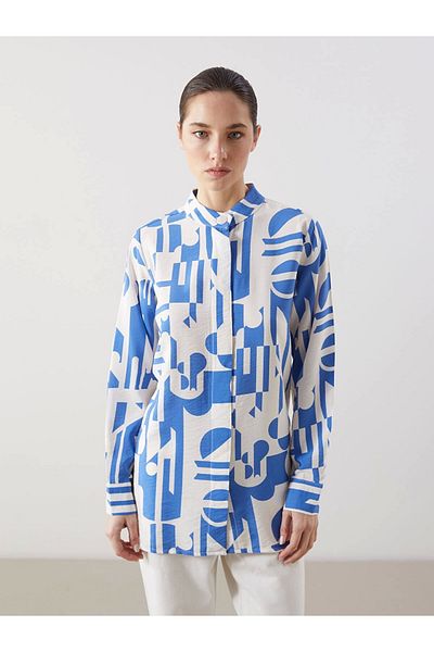 LC Waikiki Lcwaikiki Classic Navy Blue Prevailing Collar Print Women's Shirt Tunic