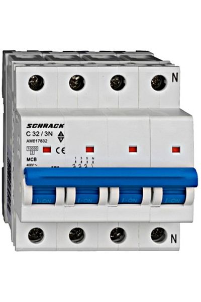 Eti Circuit breaker MCB, 3P+N, 32A, 10kA, curve C, AMPARO, AM017832--, Schrack