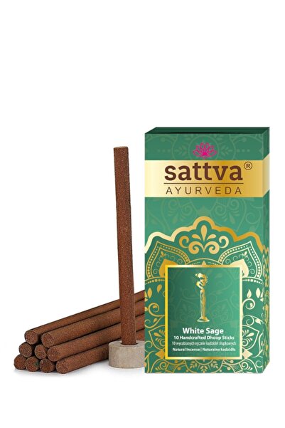 Sattva Ayurveda Betisoare parfumate Dhoop Salvie Alba cu suport, 10buc - Satt...