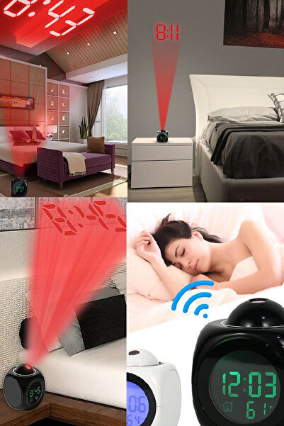 CİYU TİCARET Duvara Yansıtmalı Projeksiyonlu Saat Dijital Termometreli Çalar ...