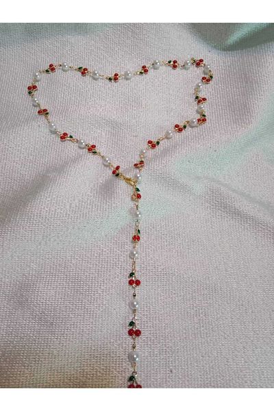 MODA MANANI Cherry and Pearl Elegant Y Necklace