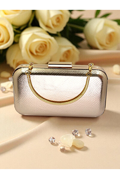 Biçanta Rosegold Color Snake Pattern Shiny Leather Women Evening Dress Bag Wedding Engagement Graduation