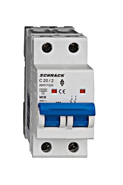 Eti Circuit breaker MCB, 2P, 20A, 10kA, curve C, AMPARO, AM017220--, Schrack