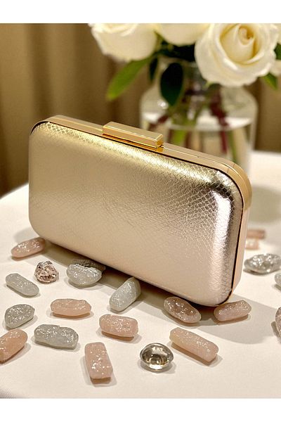 Biçanta Rosegold Color Snake Pattern Shiny Leather Women Evening Dress Bag Wedding Engagement Graduation