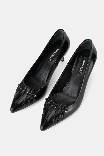 TUNAELLİ PANTOF DE DAME PELERĂ NEGRĂ PELERĂ GENUINĂ NUMĂR 34-35-41 TOCI SCURTĂ CATARAMĂ PANTOF CU Vârf ascuțit