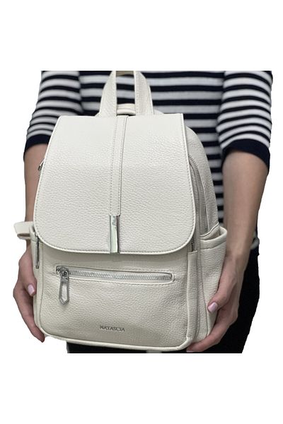 Micutz Elegant casual women's backpack made of eco-leather, Multiple compartments for Office or City, Cream