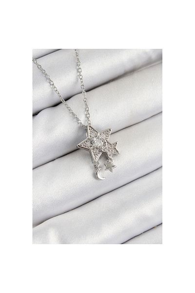 Skygo 316L Steel Zircon Stone Dangle Star Model Silver Color Women's Necklace - Tj-Bko10362