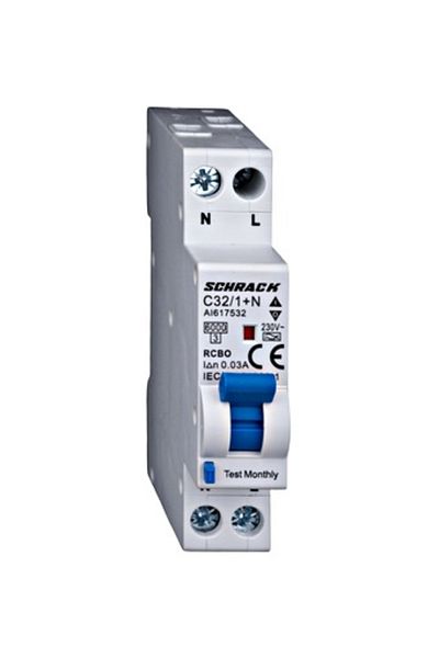 Eti RCBO, 1 modul, 1P+N, 32A, 30mA, 6kA, curba C, tip A, AMPARO, AI617532--, Schrack