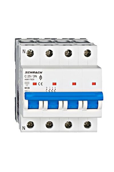 Eti Circuit breaker MCB, 3P+N, 25A, 6kA, curve C, AMPARO, AM617825--, Schrack