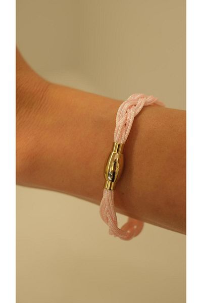 Jerie Silvery Knitted Detail Steel Magnet Rope Bracelet
