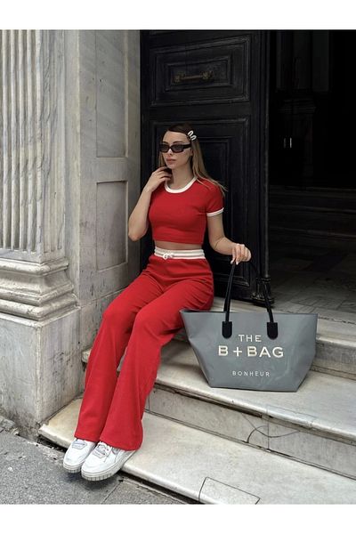 alluria Crop Pants Piping Suit Red