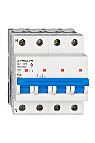 Eti Circuit breaker MCB, 3P+N, 6A, 6kA, curve C, AMPARO, AM617806--, Schrack