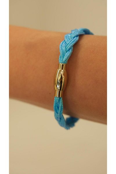 Jerie Silvery Knitted Detail Steel Magnet Rope Bracelet