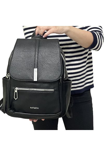 Micutz Women's casual elegant backpack made of eco-leather, Multiple compartments for Office or City, Black
