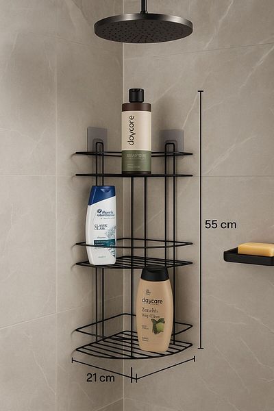 Feronyahome & Garden Stylish and Practical 3-Layer Adhesive Bathroom Corner Shelf, Bathroom Organizer, Shower Cabin Organizer and Corner Shelf