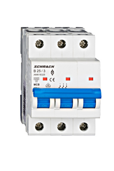 Eti Circuit breaker MCB, 3P, 25A, 6kA, curve B, AMPARO, AM618325--, Schrack