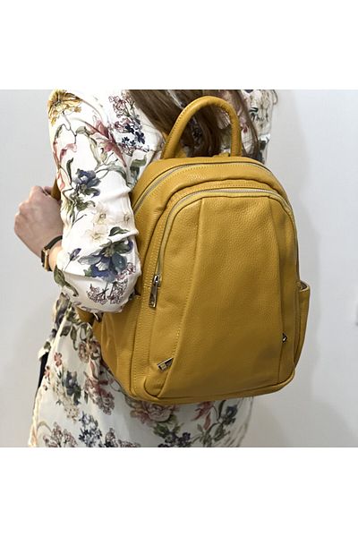 Micutz Women's Backpack Made of Genuine Leather, Made in Italy, 30x25x10 cm, Yellow Color